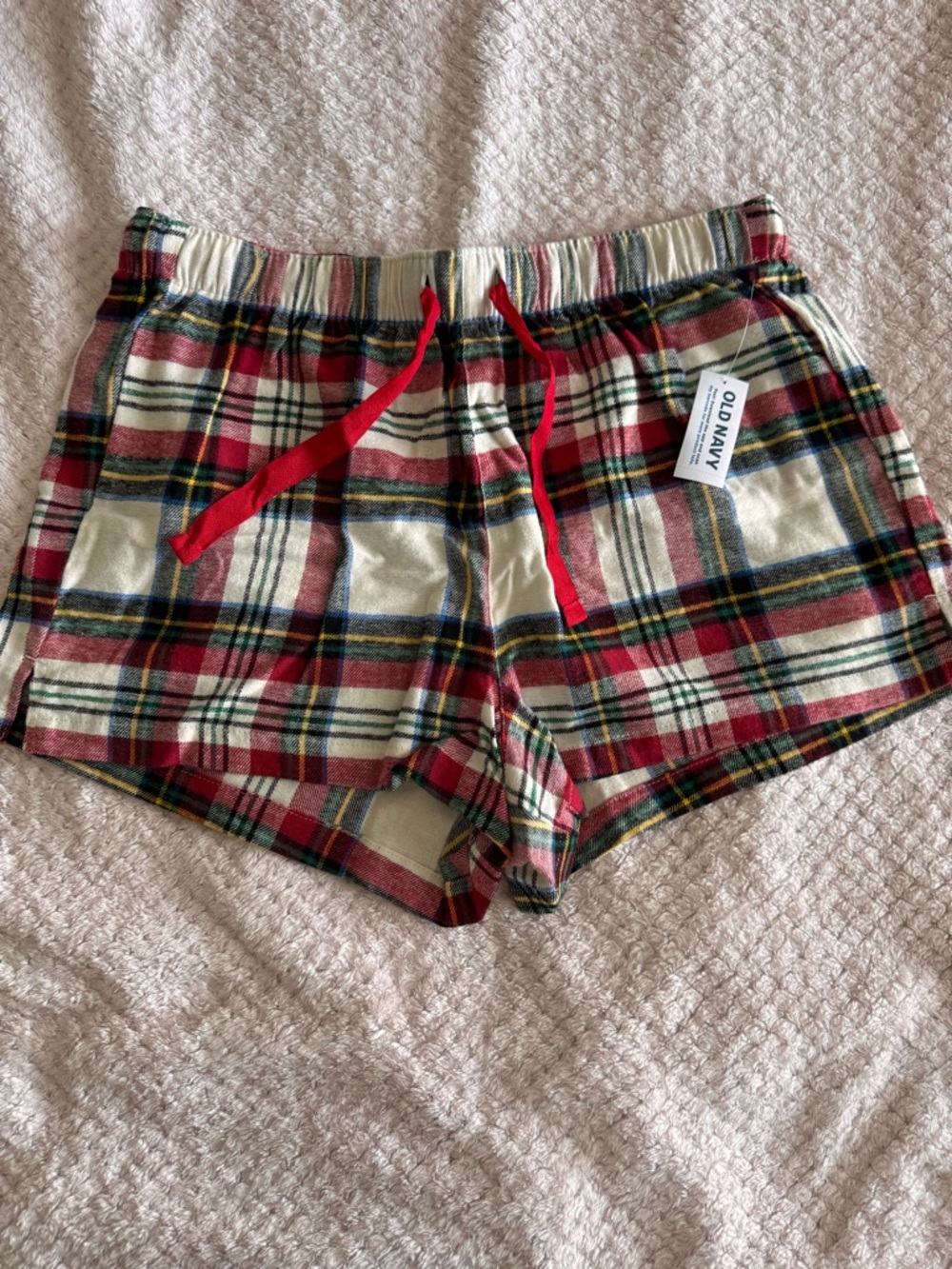 Old Navy Red and Cream Plaid Athletic Lounge Shorts